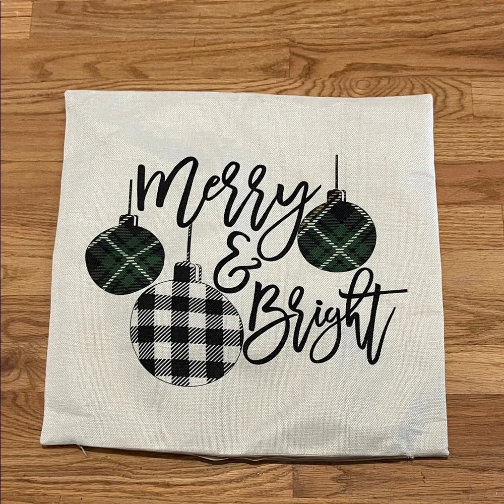 Merry & Bright Holiday Pillow Cover -with Black and Green Ornaments